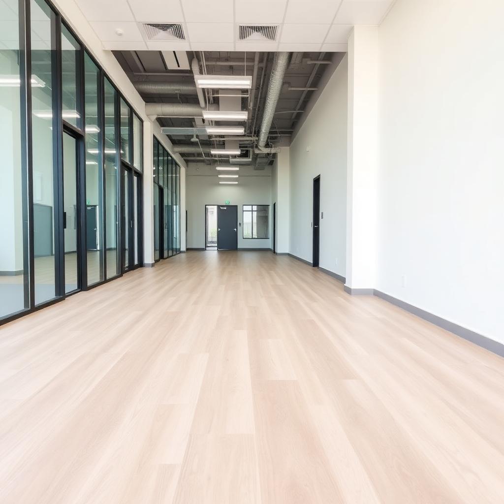 Commercial office space with new wood-look vinyl plank flooring