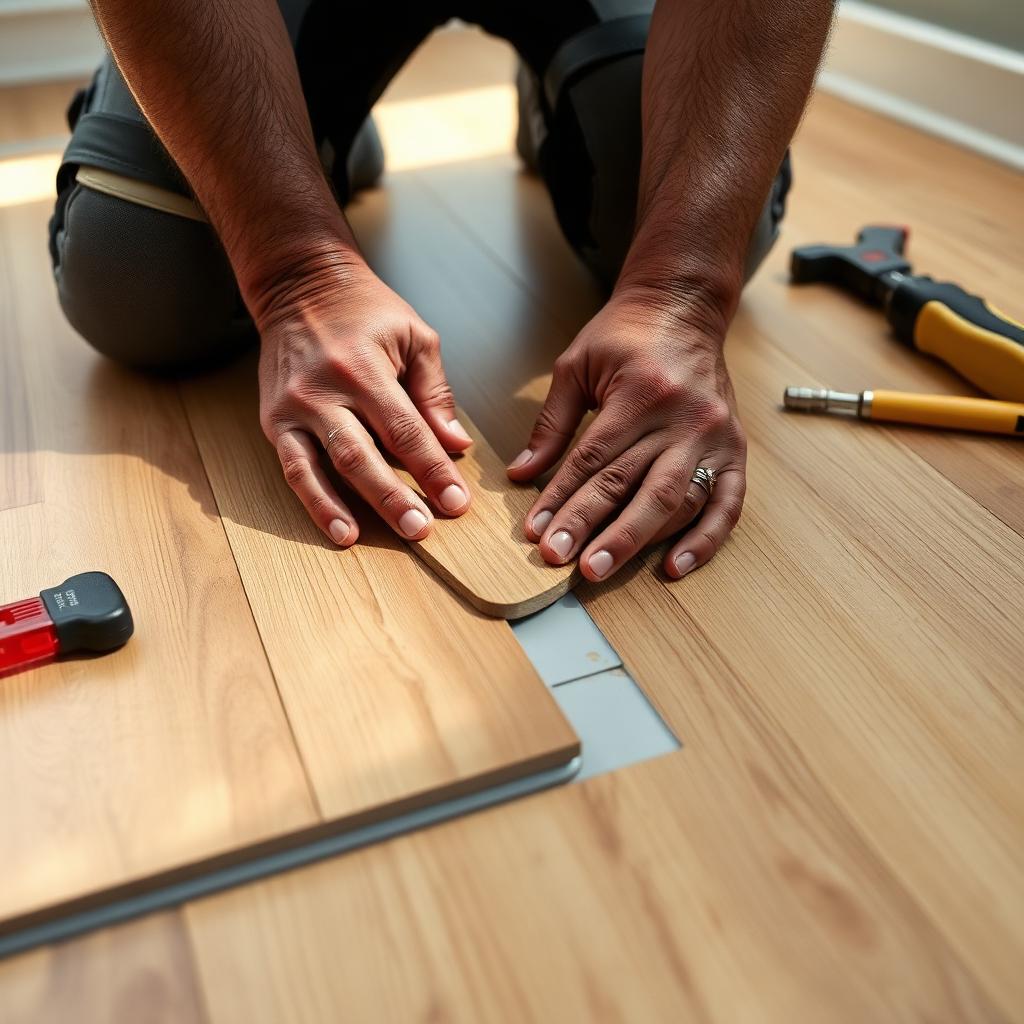 Luxury vinyl plank being installed plank by plank